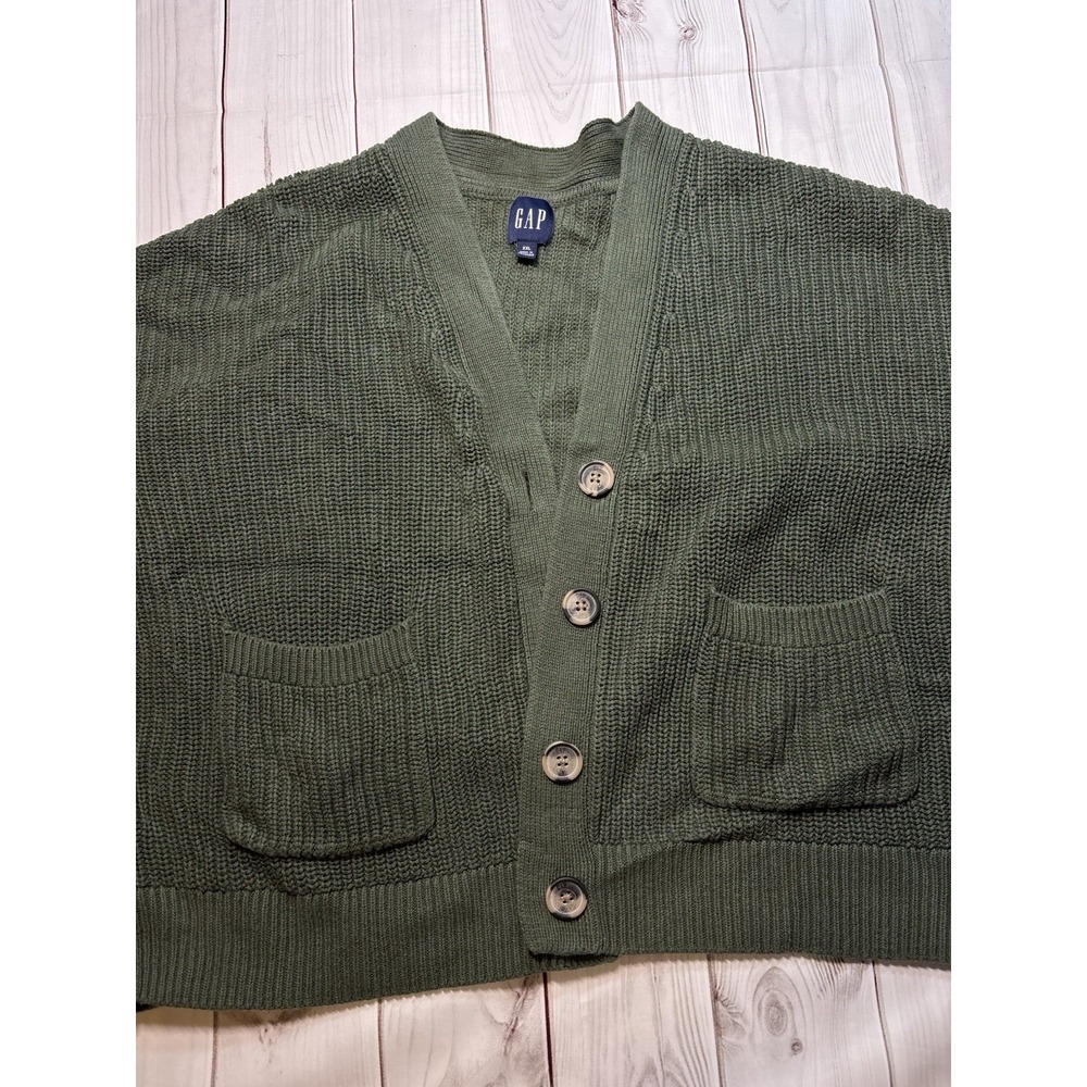 Gap Women XXL Olive Green Button Cardigan Chunky Heavy Knit V-Neck Sweater